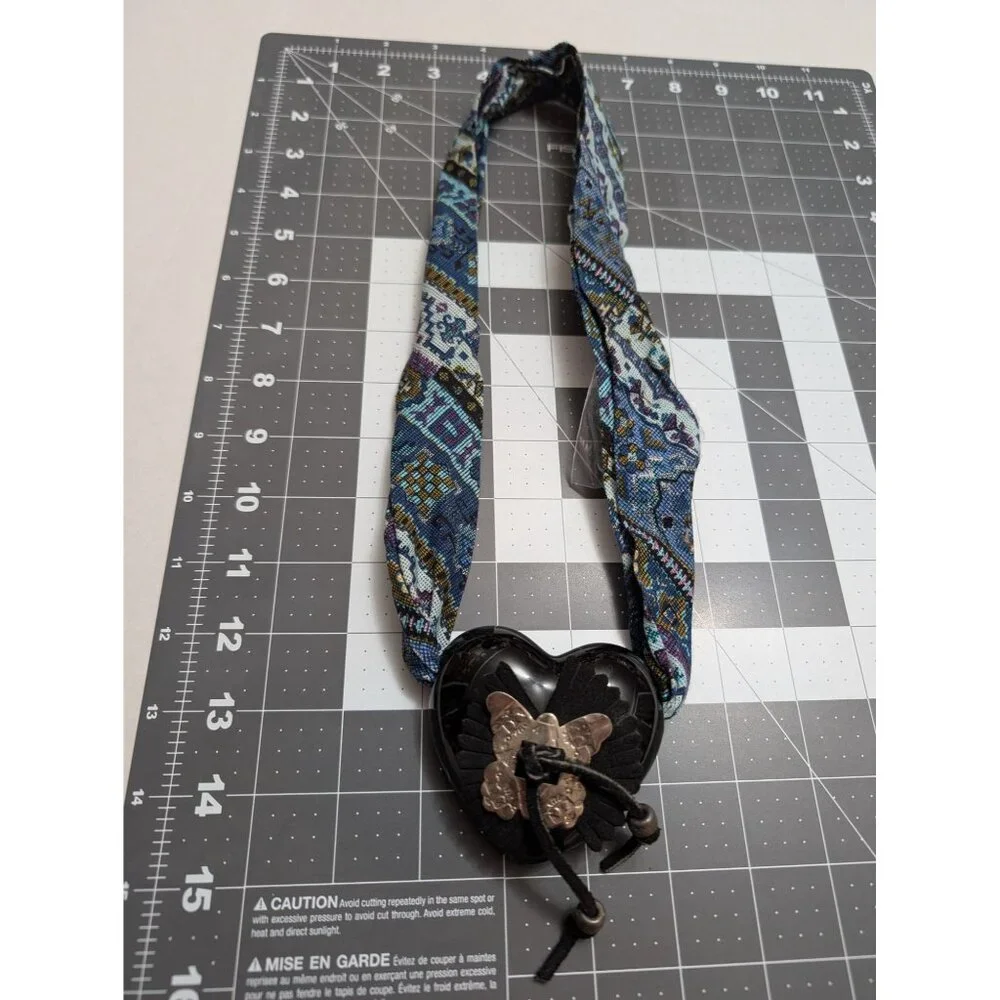 Handmade Necklace stud earring cearmic bandana black heart butterfly necklace